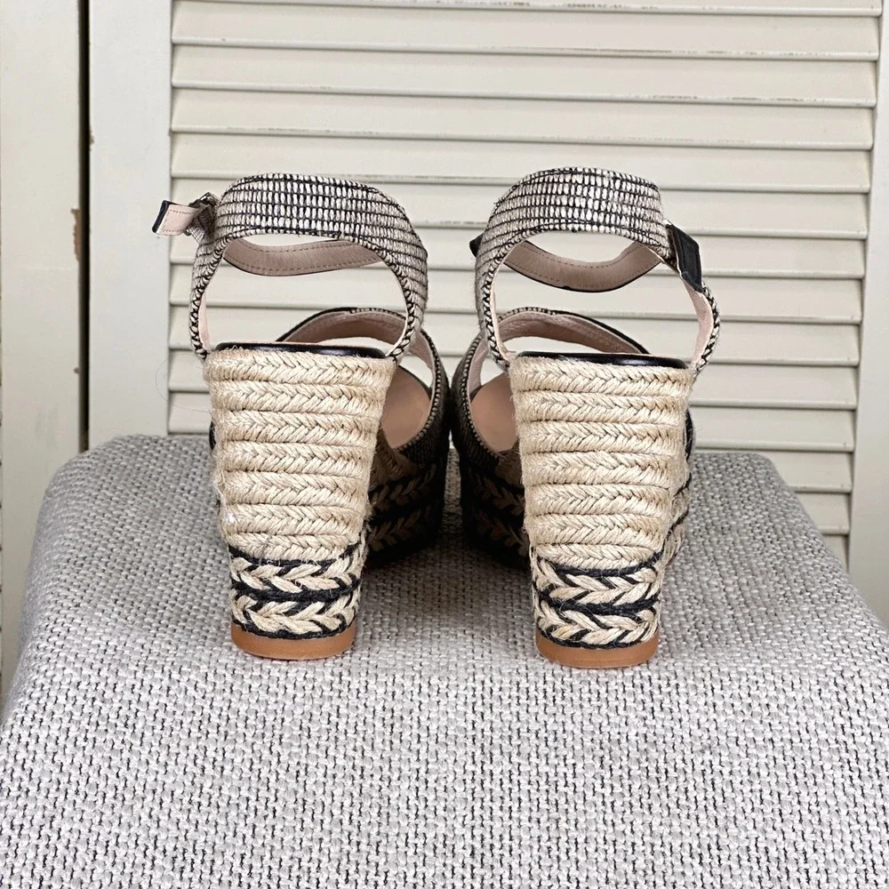 Viscata Barcelona Black Cream Woven Espadrille Platform Wedge Spain 7 US | 38 EU
